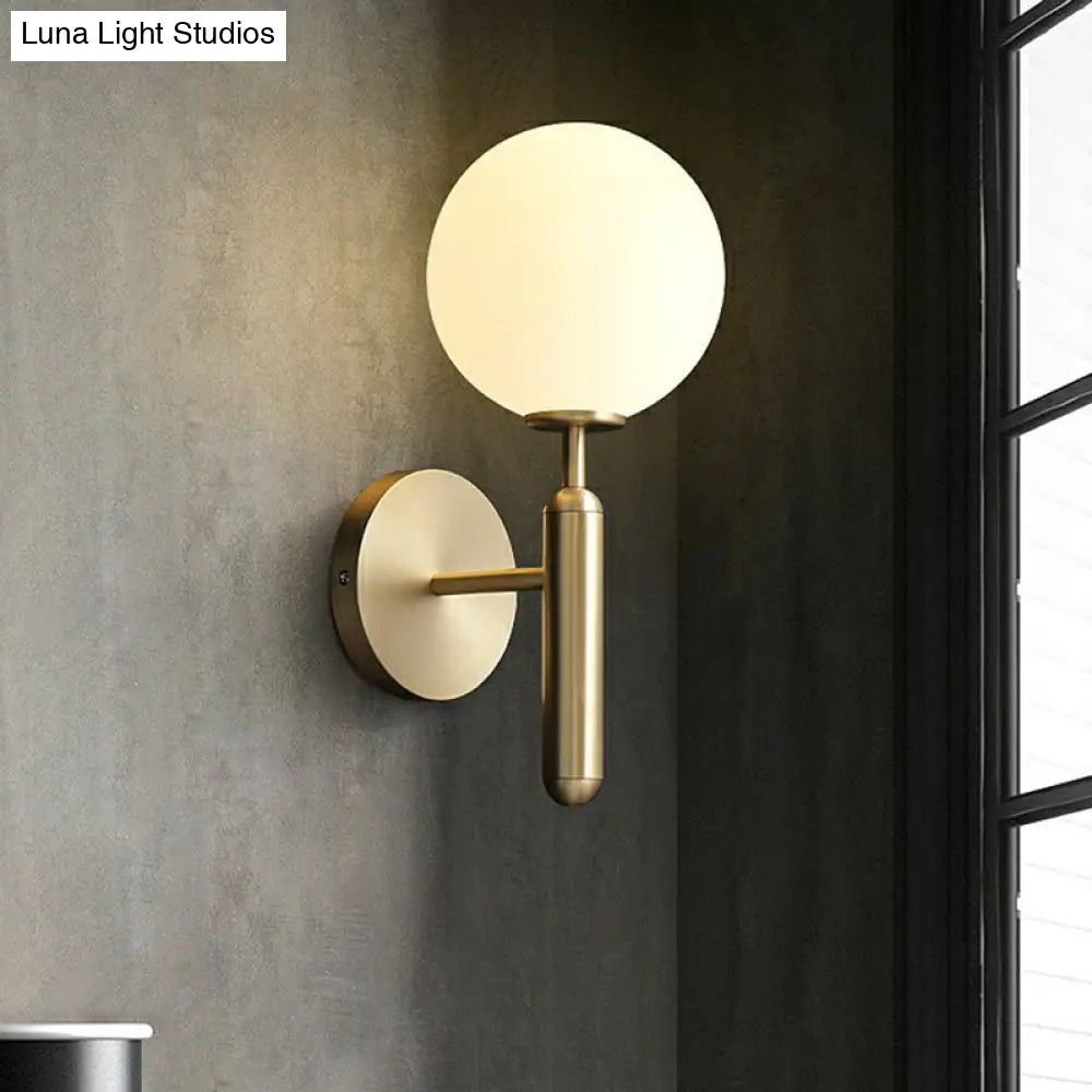 Minimalist Brass Wall Sconce With Cream Glass Shade - 1-Light Living Room Lighting