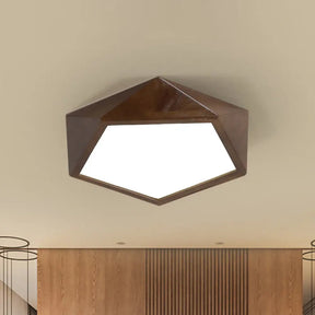 Minimalist Brown Wooden Flush Mount Led Ceiling Lamp - Faceted Pentagon Design (13’/16’/19.5’