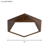 Minimalist Brown Wooden Flush Mount Led Ceiling Lamp - Faceted Pentagon Design (13’/16’/19.5’ Wide)