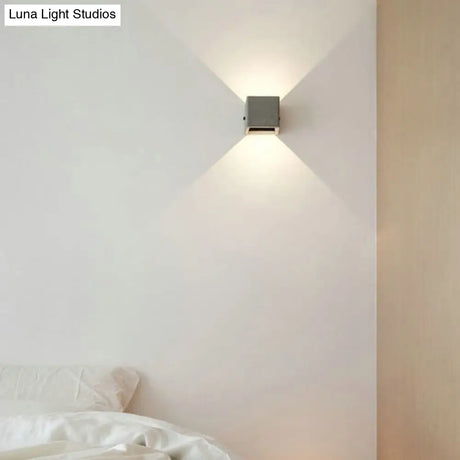 Minimalist Cement Led Wall Sconce Light For Living Room In Grey Square Shape