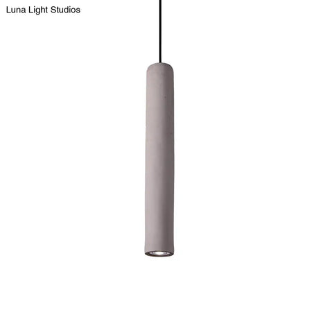 Minimalist Cement Tube Pendant Light Kit - Led Hanging Lamp In Grey 10’/19.5’ Tall For Bedroom