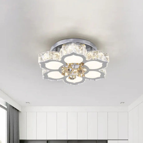 Minimalist Chrome Led Lotus Crystal Ceiling Flush Mount Light