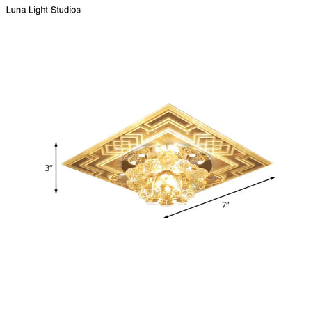 Minimalist Clear Crystal Led Flushmount Ceiling Lamp With Floral Design - Perfect For Balcony