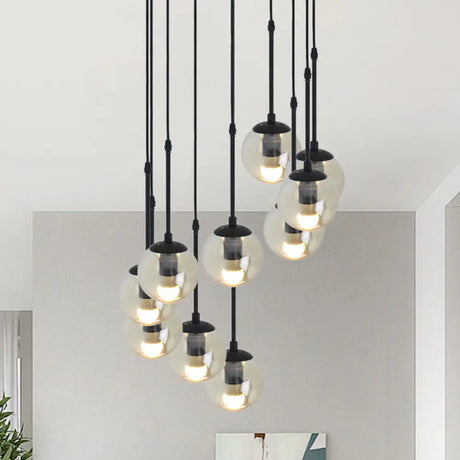 Minimalist Clear Glass Black Pendant Light With Clustered Globes - Industrial Hanging Lamp Kit
