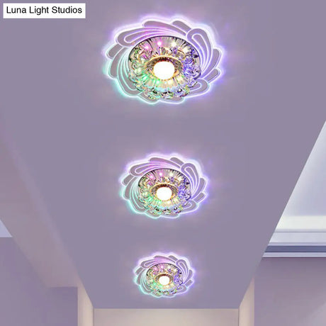 Minimalist Clear Led Crystal Flower Flush Mount Light For Corridor