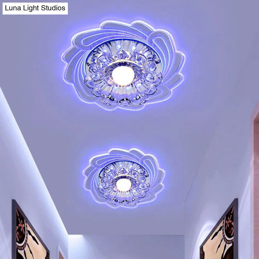 Minimalist Clear Led Crystal Flower Flush Mount Light For Corridor