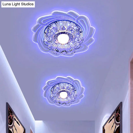 Minimalist Clear Led Crystal Flower Flush Mount Light For Corridor