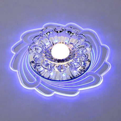Minimalist Clear Led Crystal Flower Flush Mount Light For Corridor / Blue