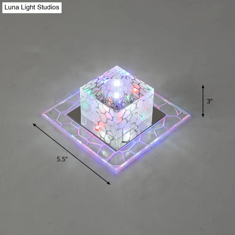 Minimalist Clear Led Crystal Square Flush Mount Lighting For Passage / 5.5 Multi Color