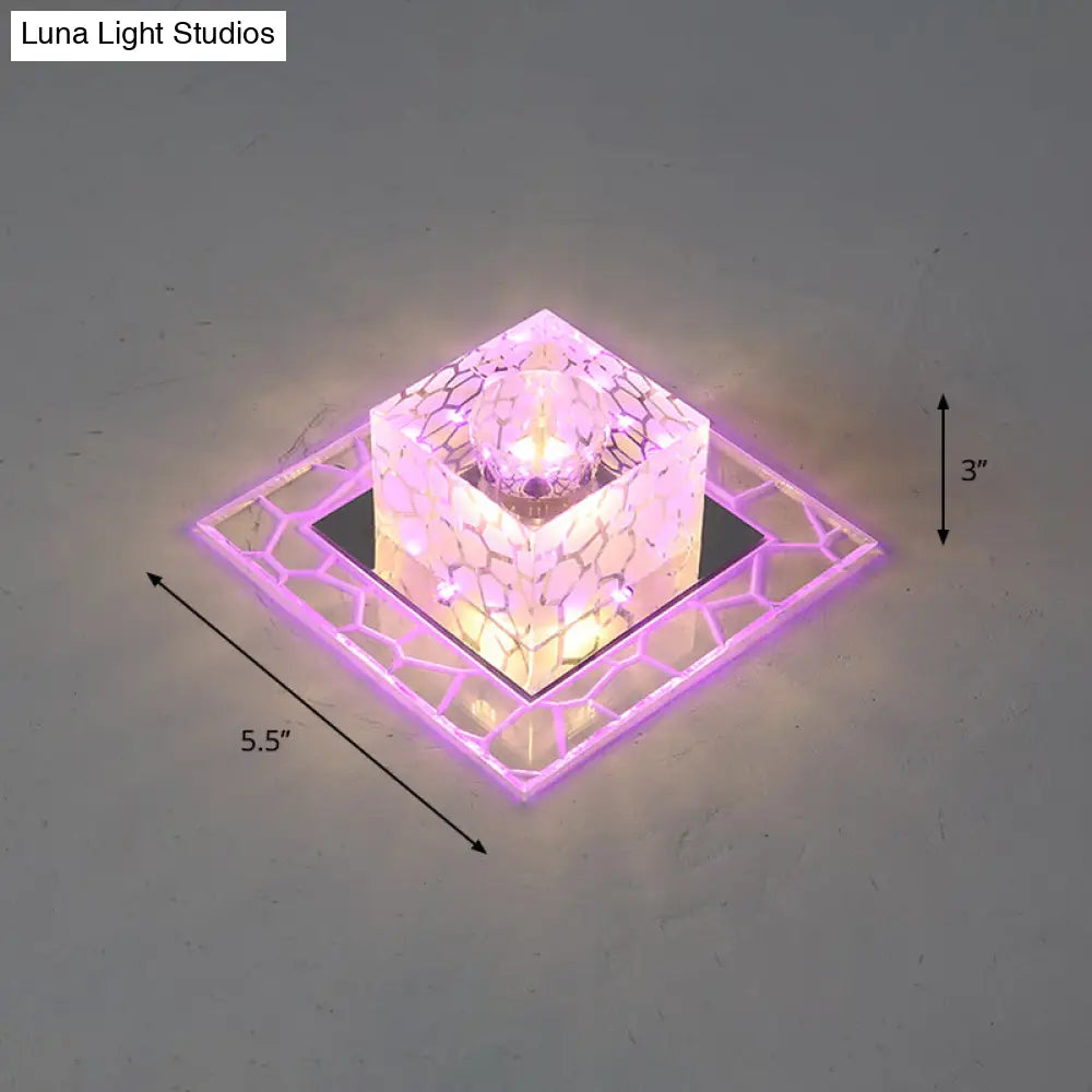 Minimalist Clear Led Crystal Square Flush Mount Lighting For Passage / 5.5’ Pink