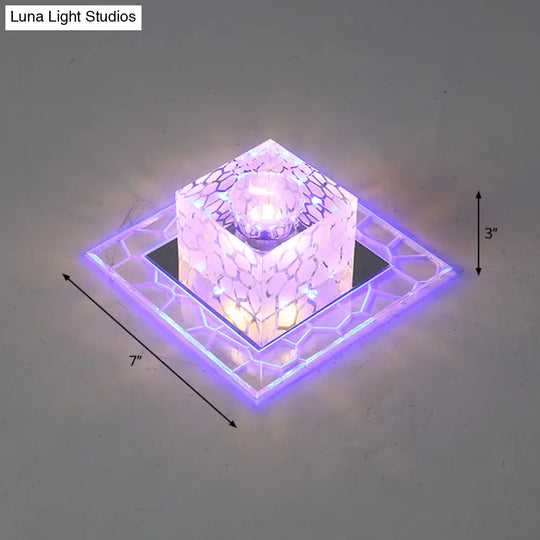 Minimalist Clear Led Crystal Square Flush Mount Lighting For Passage / 7’ Blue