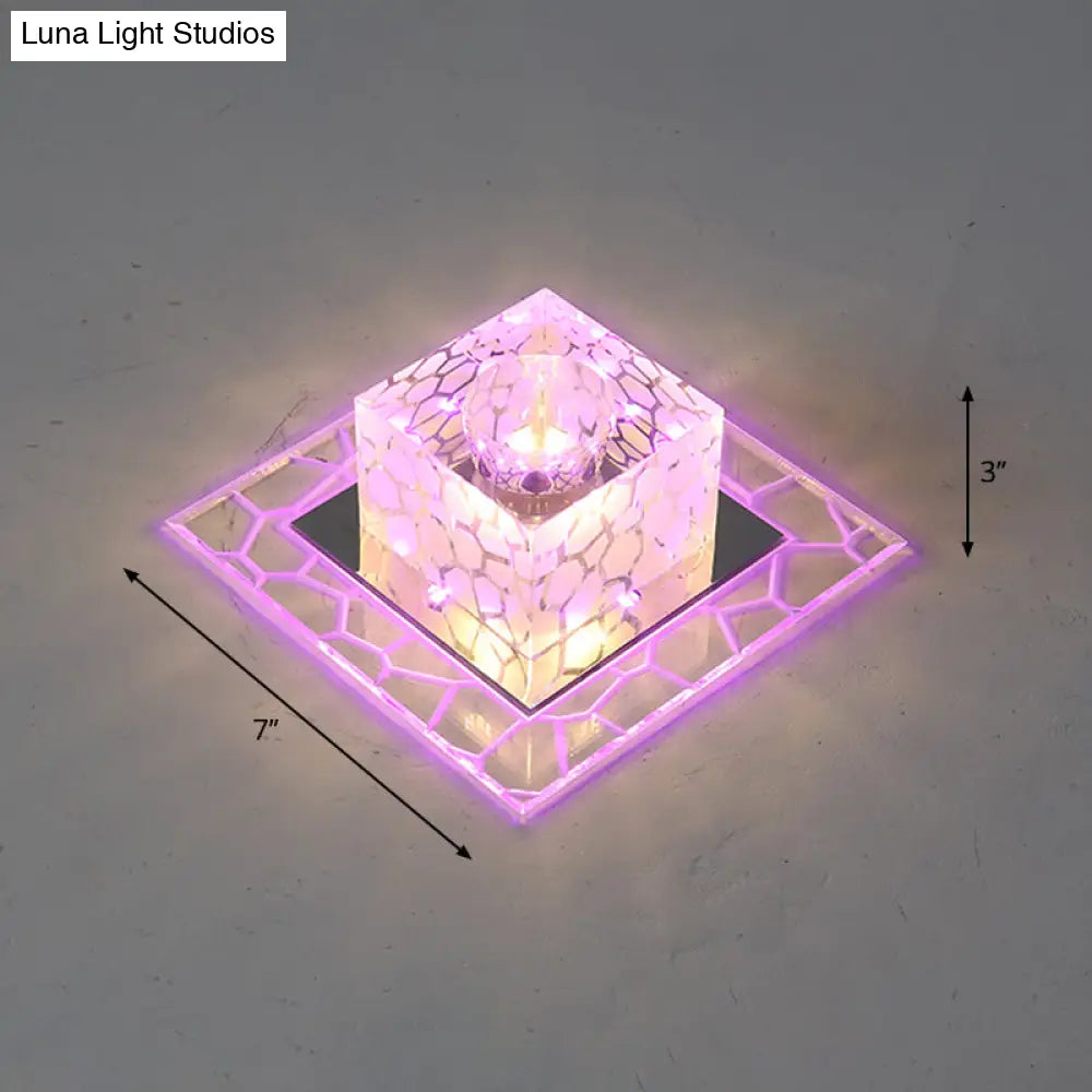 Minimalist Clear Led Crystal Square Flush Mount Lighting For Passage / 7’ Pink