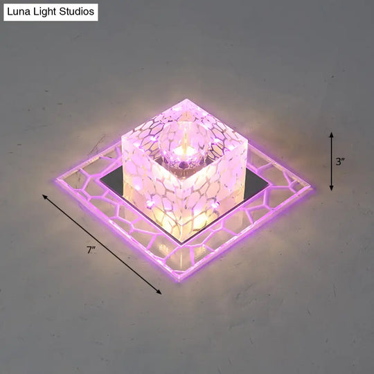 Minimalist Clear Led Crystal Square Flush Mount Lighting For Passage / 7’ Pink