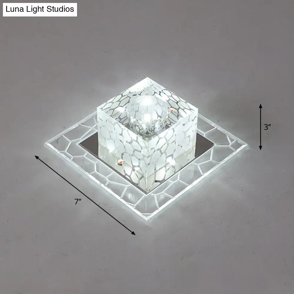 Minimalist Clear Led Crystal Square Flush Mount Lighting For Passage / 7’ White