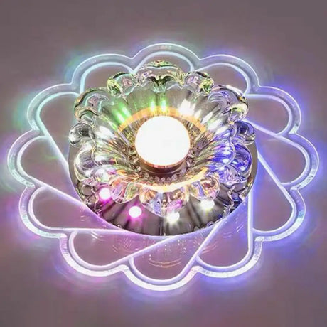 Minimalist Clear Led Flower Crystal Flush Mount Fixture / 9W Multi Color