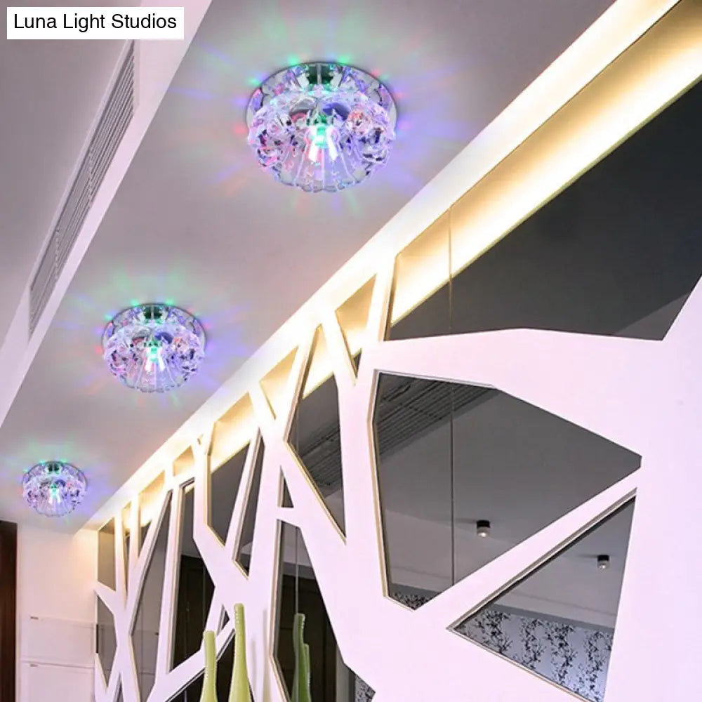 Minimalist Clear Led Flush Mount Fixture For Hallway - Floral Crystal Lighting