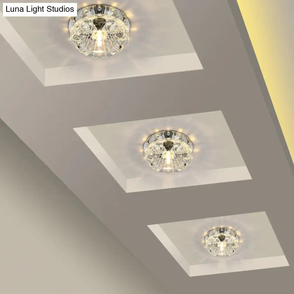 Minimalist Clear Led Flush Mount Fixture For Hallway - Floral Crystal Lighting
