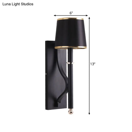 Minimalist Conical Wall Light - Metallic 1 Head Black Lamp With Right Angle Arm