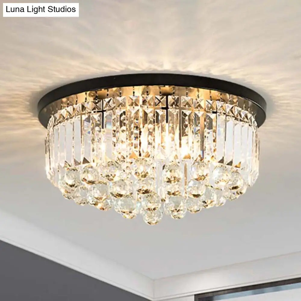 Minimalist Crystal Ball Ceiling Mounted Fixture - Black Cylinder Flush Mount With 4 Lights