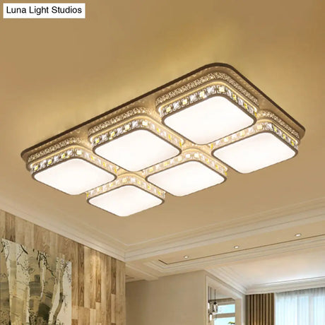 Minimalist Crystal Block Led Ceiling Light - Rectangular Flush Mount In Warm/White/3 Color