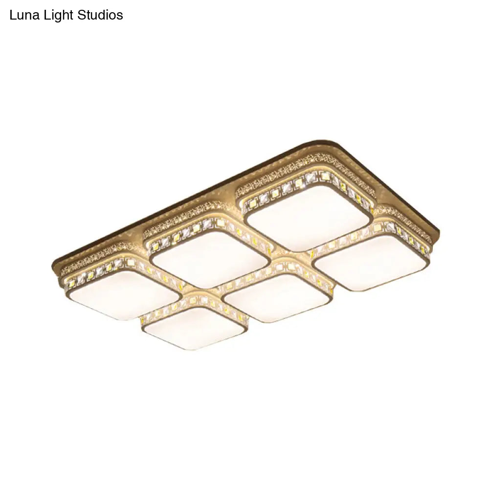 Minimalist Crystal Block Led Ceiling Light - Rectangular Flush Mount In Warm/White/3 Color