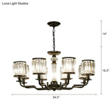 Minimalist Crystal Cylinder Pendant Lamp: Black Finish Chandelier For Bedroom
