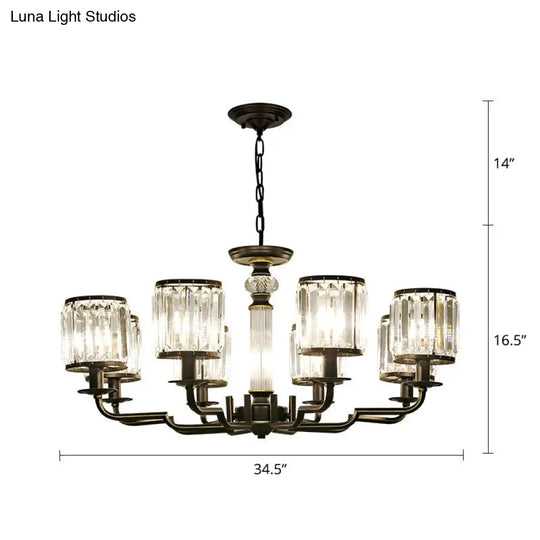 Minimalist Crystal Cylinder Pendant Lamp: Black Finish Chandelier For Bedroom