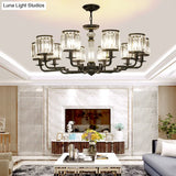 Minimalist Crystal Cylinder Pendant Lamp: Black Finish Chandelier For Bedroom