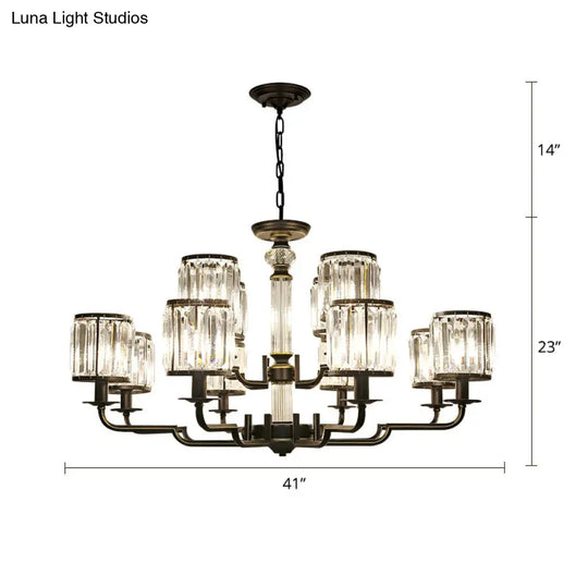 Minimalist Crystal Cylinder Pendant Lamp: Black Finish Chandelier For Bedroom