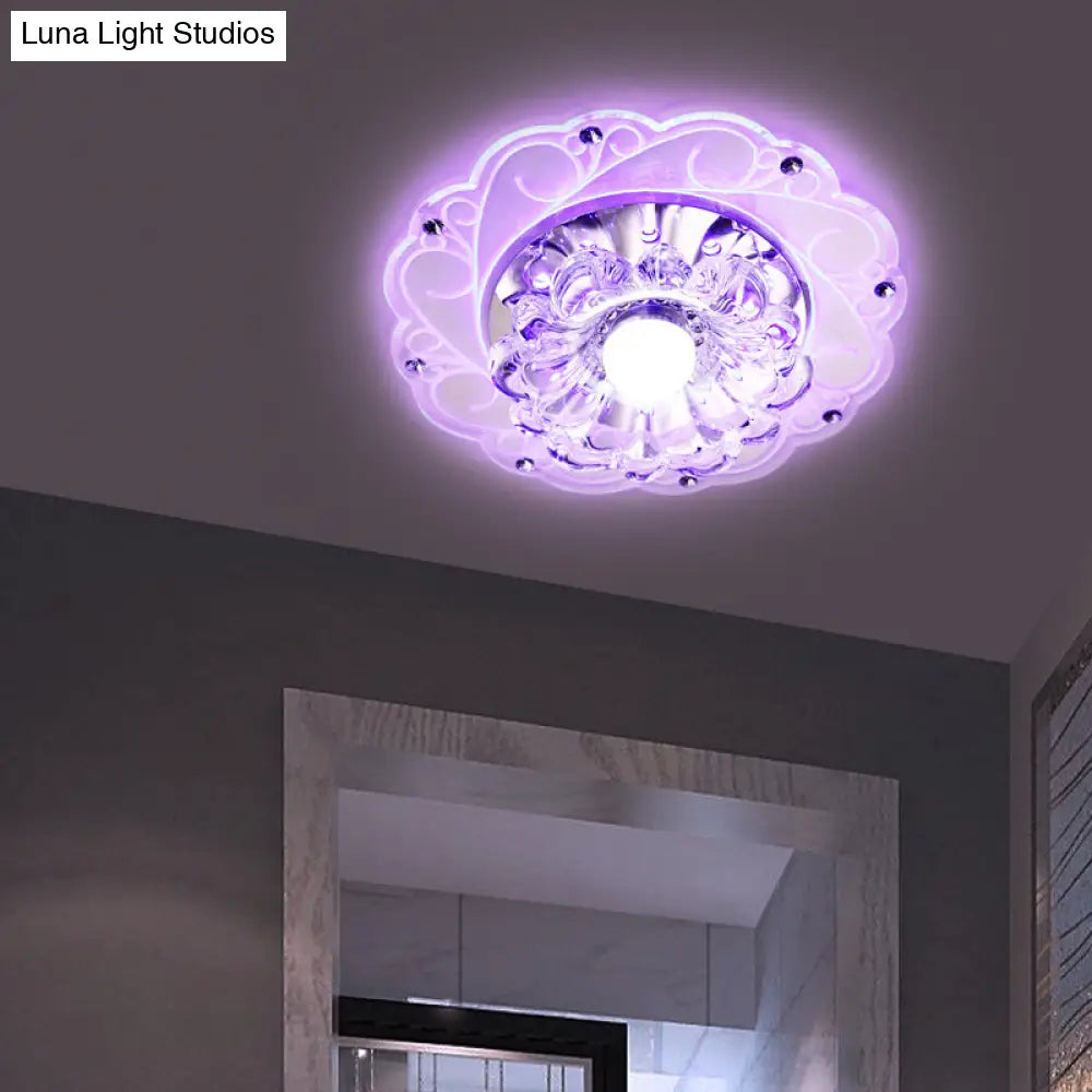 Minimalist Crystal Entryway Led Flush Mount – Blossom Lighting In Clear / Purple