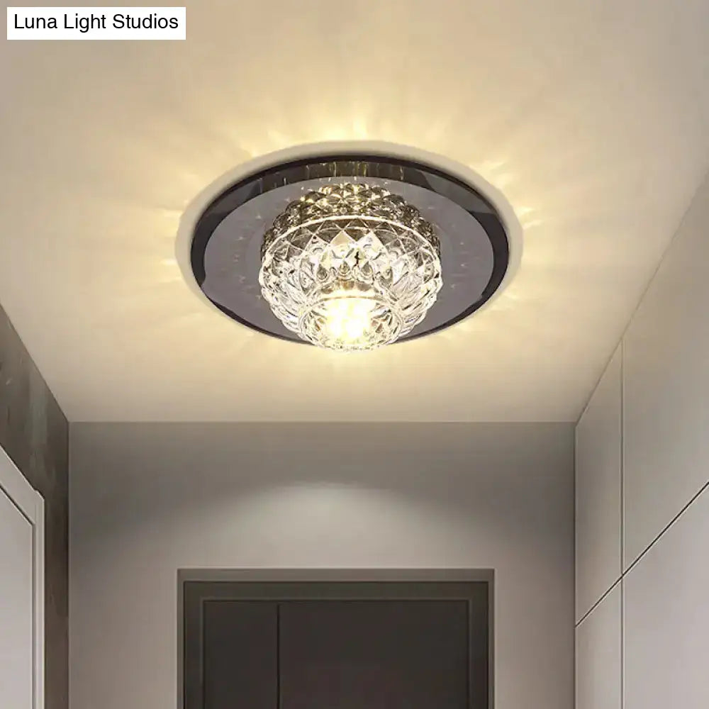 Minimalist Crystal Flush Mount Ceiling Light For Porch - Lattice Bowl Design Black / 5.5’