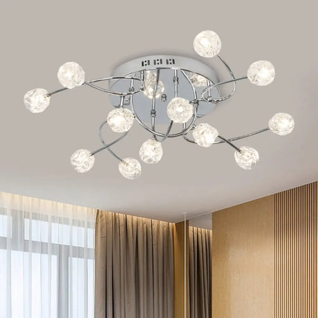 Minimalist Crystal Globe Semi Flush Ceiling Lamp In Chrome - 12/16/20 - Bulb Close To Light For