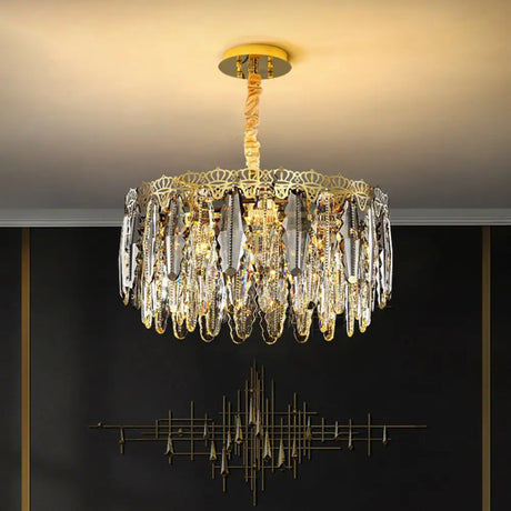 Minimalist Crystal Leaf Pendant Light - Elegant Chandelier For Bedroom 8 / Clear
