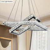Minimalist Crystal Led Black Rectangle Chandelier Pendant Light For Dining Room