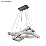 Minimalist Crystal Led Black Rectangle Chandelier Pendant Light For Dining Room