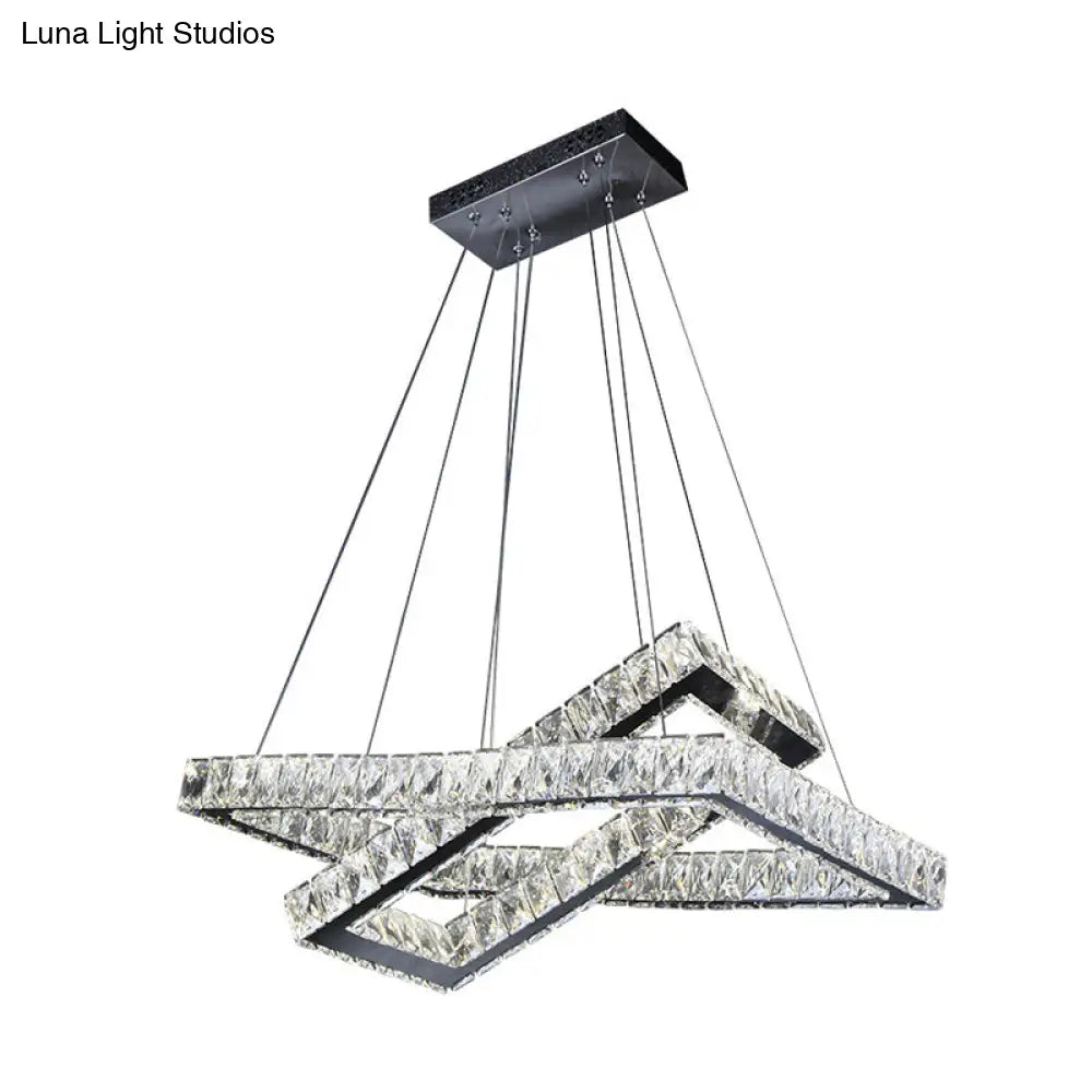 Minimalist Black Crystal Led Rectangle Chandelier For Dining Room Pendant Lighting