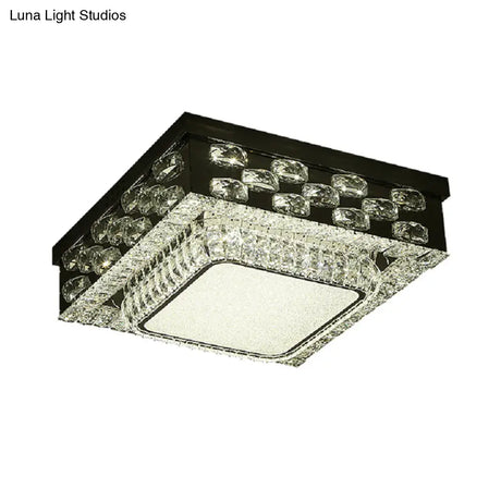 Minimalist Crystal Led Ceiling Light: Round/Square Flush Mount In Warm/White Light Chrome Finish