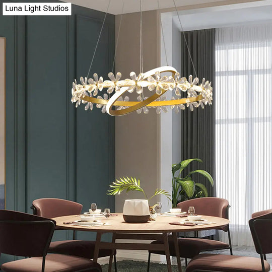 Minimalist Crystal Led Chandelier With Gold Finish & Metal Ring