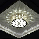 Minimalist Crystal Led Drum Flush Mount Light Fixture For Entryway Gold / 3W White