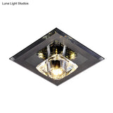 Minimalist Crystal Led Flush Mount Ceiling Lamp - Square Shape With Tan/Black Finish Warm/White