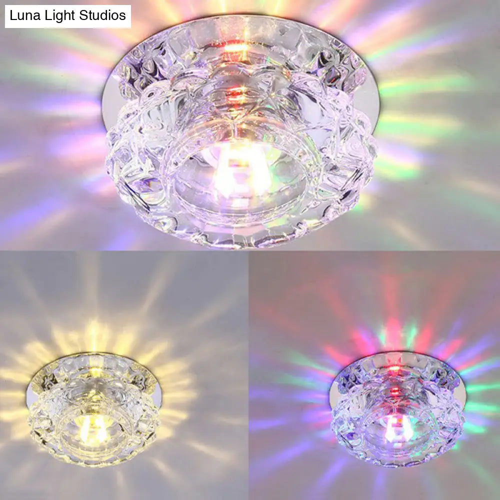 Minimalist Crystal Led Flush Mount Fixture With Clear Floral Shade - Perfect For Foyer Lighting /