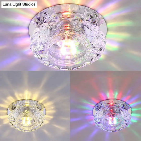 Minimalist Crystal Led Flush Mount Fixture With Clear Floral Shade - Perfect For Foyer Lighting /