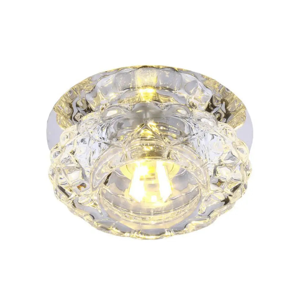 Minimalist Crystal Led Flush Mount Fixture With Clear Floral Shade- Perfect For Foyer Lighting