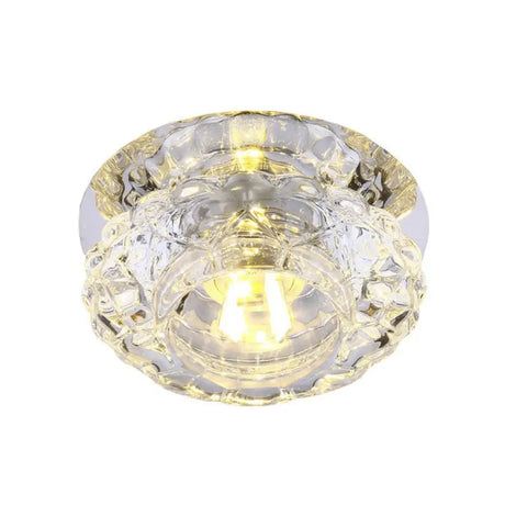 Minimalist Crystal Led Flush Mount Fixture With Clear Floral Shade- Perfect For Foyer Lighting