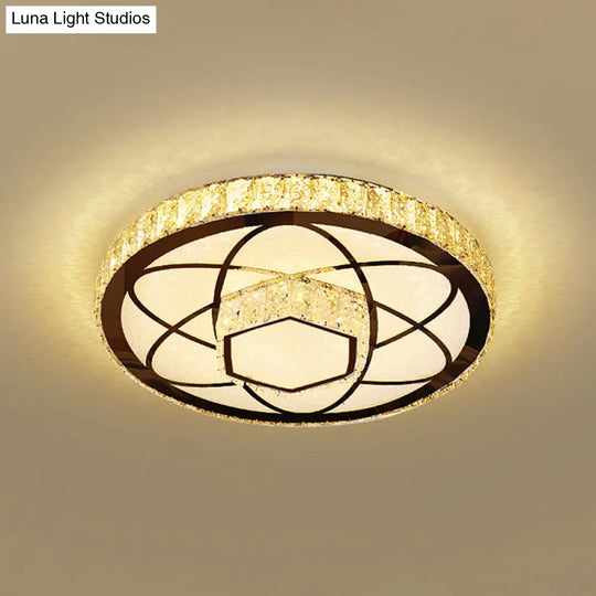 Minimalist Crystal Led Flush Mount Fixture With Stainless-Steel Geometric Design / Third Gear A