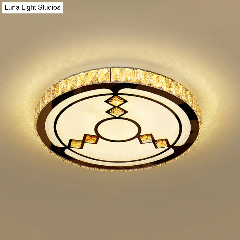 Minimalist Crystal Led Flush Mount Fixture With Stainless - Steel Geometric Design / Third Gear B