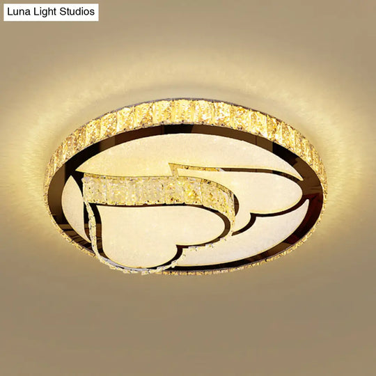Minimalist Crystal Led Flush Mount Fixture With Stainless - Steel Geometric Design / Third Gear D