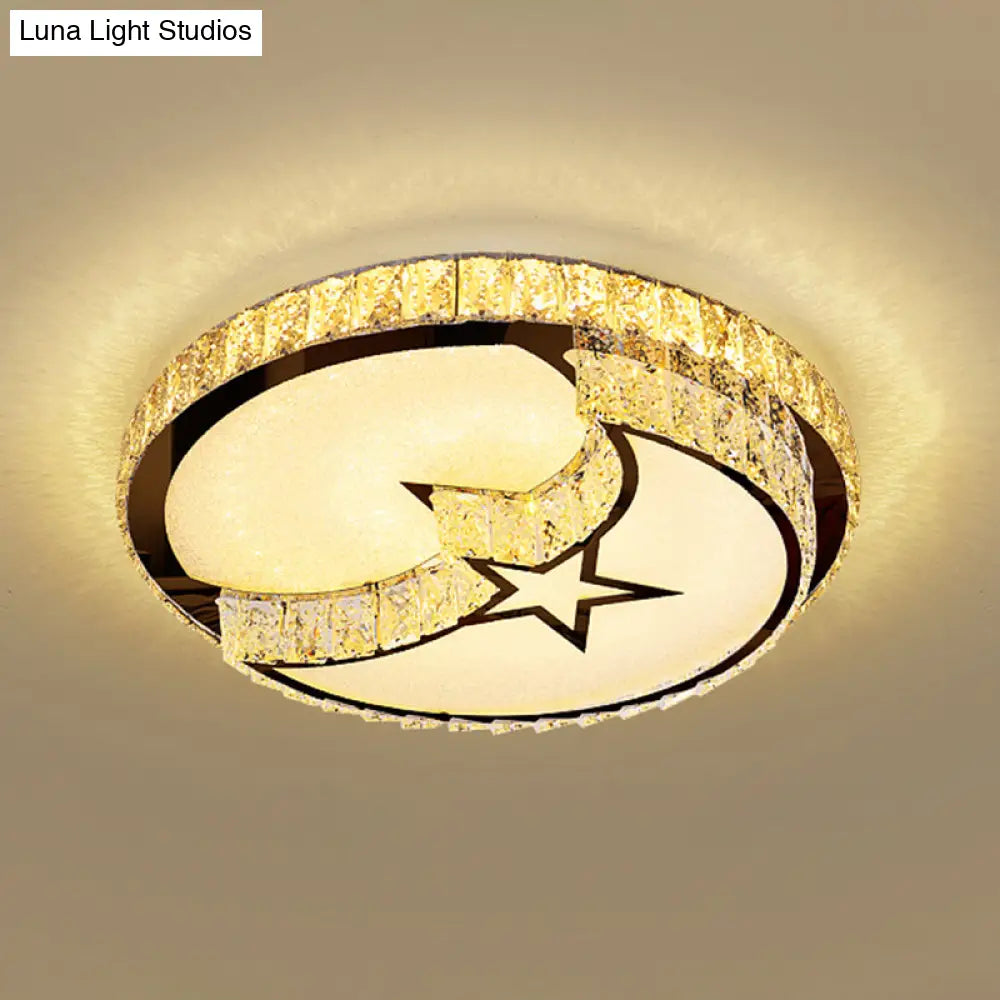 Minimalist Crystal Led Flush Mount Fixture With Stainless - Steel Geometric Design / Third Gear F