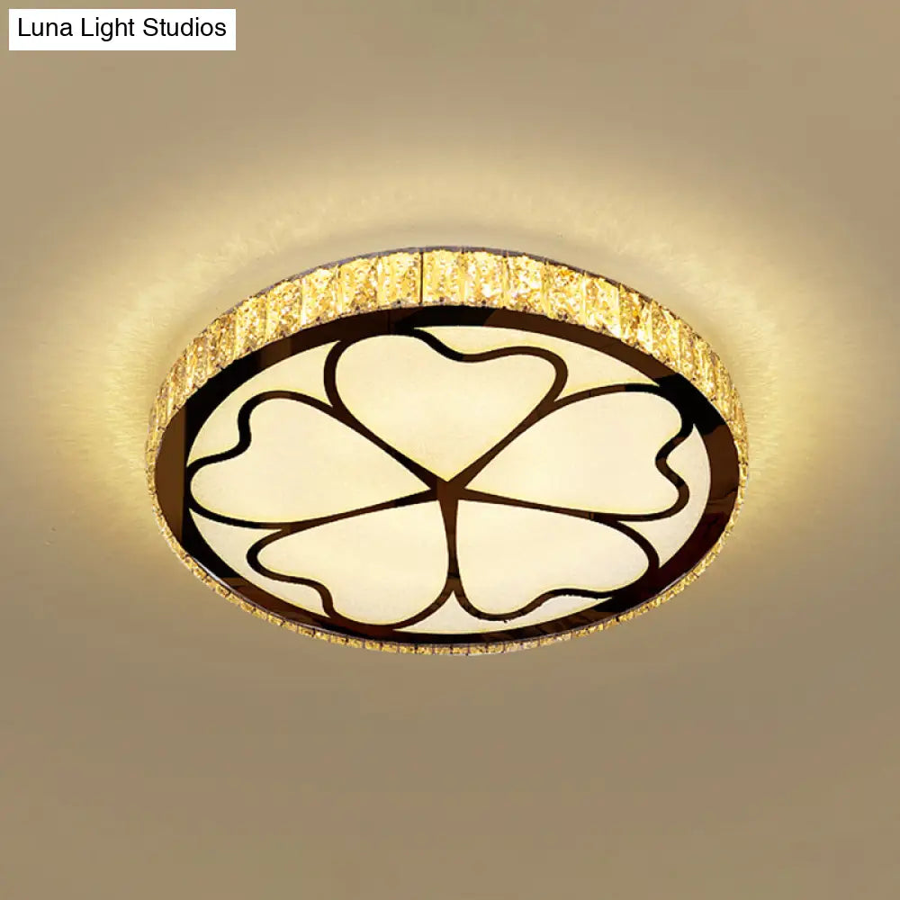 Minimalist Crystal Led Flush Mount Fixture With Stainless - Steel Geometric Design / Third Gear G