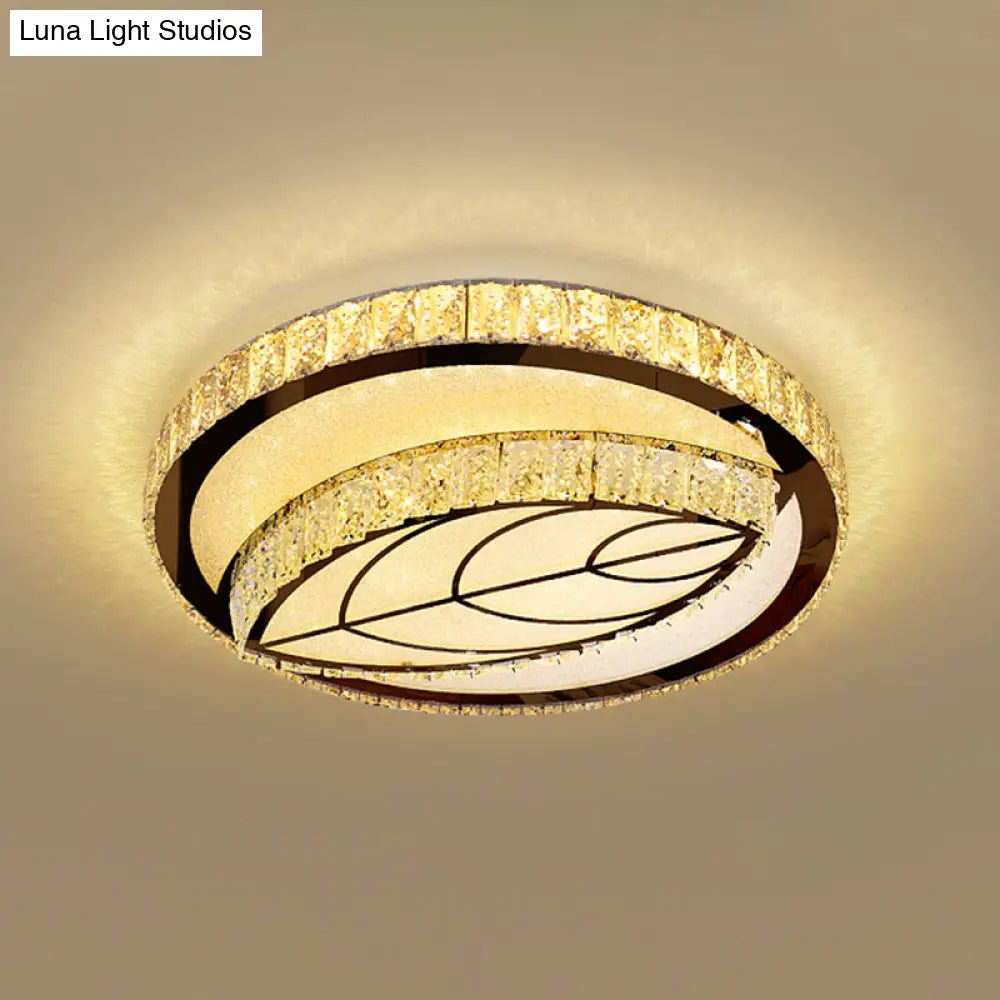 Minimalist Crystal Led Flush Mount Fixture With Stainless - Steel Geometric Design / Third Gear H